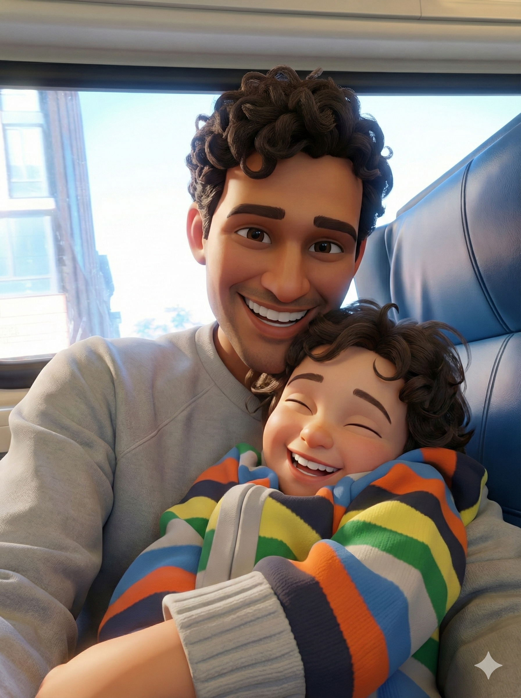 Father and child on a train ride together